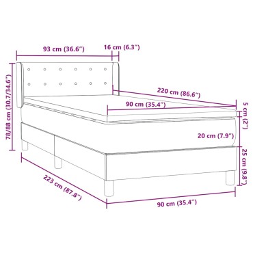vidaXL Κρεβάτι Boxspring με Στρώμα Σκούρο Γκρι 90x220 εκ. Βελούδινο