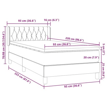vidaXL Κρεβάτι Boxspring με Στρώμα Σκούρο Γκρι 90x220 εκ. Βελούδινο