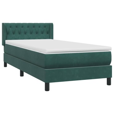 vidaXL Box Spring κρεβάτι με στρώμα σκούρο πράσινο 90x220 cm Velvet