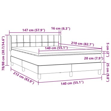 vidaXL Κρεβάτι Boxspring με Στρώμα Σκούρο Μπλε 140x210 εκ. Βελούδινο