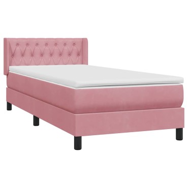 vidaXL Box Spring κρεβάτι με στρώμα ροζ 100x220 cm Βελούδινο