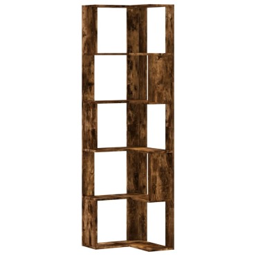 vidaXL Βιβλιοθήκη Γωνιακή 5 Επ. Καπνιστή Δρυς 50x50x179cm Επεξ. Ξύλο 1 τεμ.