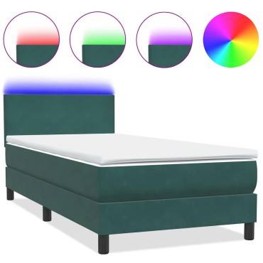 vidaXL Box Spring κρεβάτι με στρώμα σκούρο πράσινο 90x220 cm Velvet