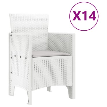 vidaXL Σετ Τραπεζαρίας Κήπου 15 Τεμαχίων με Μαξιλάρια Λευκό Πολυ Ράτταν