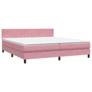 vidaXL Box Spring κρεβάτι με στρώμα ροζ 180x220 cm Βελούδινο