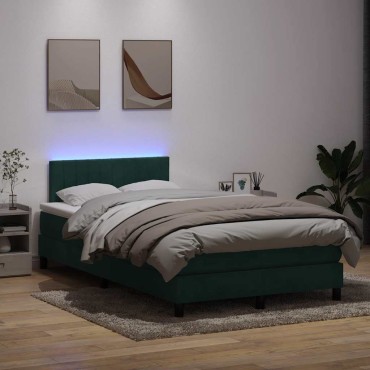 vidaXL Κρεβάτι Boxspring με Στρώμα Σκούρο Πράσινο 120x210εκ. Βελούδινο