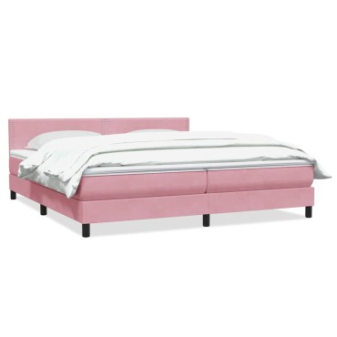 vidaXL Box Spring κρεβάτι με στρώμα ροζ 180x220 cm Βελούδινο