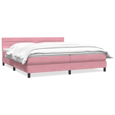 vidaXL Box Spring κρεβάτι με στρώμα ροζ 180x220 cm Βελούδινο
