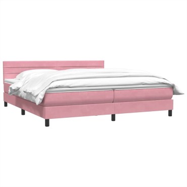 vidaXL Box Spring κρεβάτι με στρώμα ροζ 180x220 cm Βελούδινο