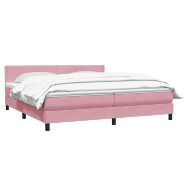 vidaXL Κρεβάτι Boxspring με Στρώμα Ροζ 200x210 εκ. Βελούδινο