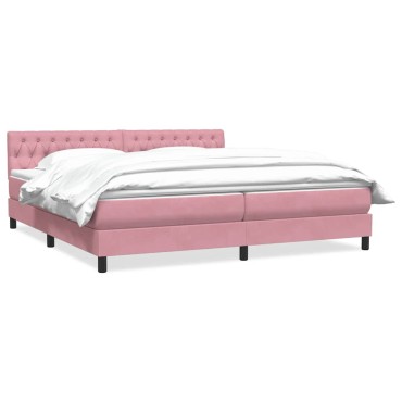 vidaXL Box Spring κρεβάτι με στρώμα ροζ 180x220 cm Βελούδινο