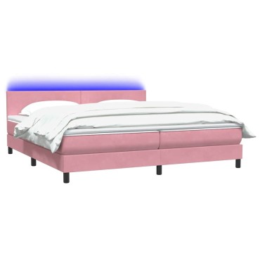 vidaXL Box Spring κρεβάτι με στρώμα ροζ 180x220 cm Βελούδινο