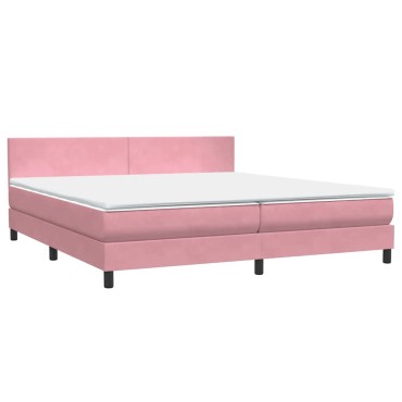 vidaXL Box Spring κρεβάτι με στρώμα ροζ 180x220 cm Βελούδινο