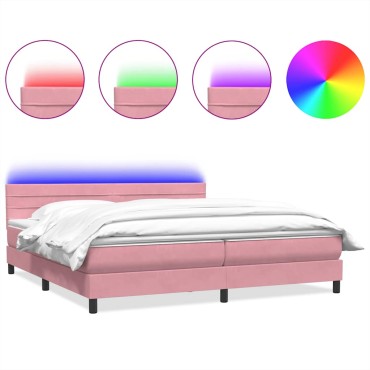 vidaXL Box Spring κρεβάτι με στρώμα ροζ 180x220 cm Βελούδινο