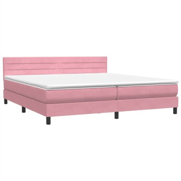 vidaXL Box Spring κρεβάτι με στρώμα ροζ 180x220 cm Βελούδινο