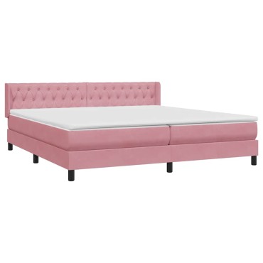 vidaXL Box Spring κρεβάτι με στρώμα ροζ 180x220 cm Βελούδινο