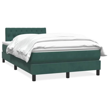 vidaXL Κρεβάτι Boxspring με Στρώμα Σκούρο Πράσινο 120x210εκ. Βελούδινο
