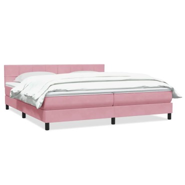 vidaXL Box Spring κρεβάτι με στρώμα ροζ 180x220 cm Βελούδινο