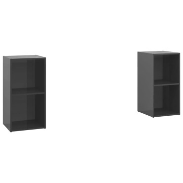 vidaXL Έπιπλα Τηλεόρασης 2 τεμ. Γυαλ. Γκρι 72x35x36,5cm Επεξ. Ξύλο