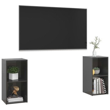 vidaXL Έπιπλα Τηλεόρασης 2 τεμ. Γυαλ. Γκρι 72x35x36,5cm Επεξ. Ξύλο