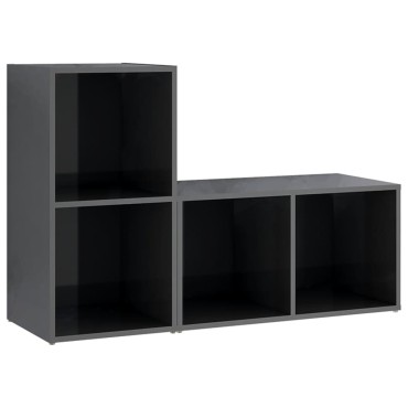vidaXL Έπιπλα Τηλεόρασης 2 τεμ. Γυαλ. Γκρι 72x35x36,5cm Επεξ. Ξύλο