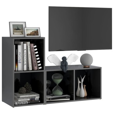 vidaXL Έπιπλα Τηλεόρασης 2 τεμ. Γυαλ. Γκρι 72x35x36,5cm Επεξ. Ξύλο