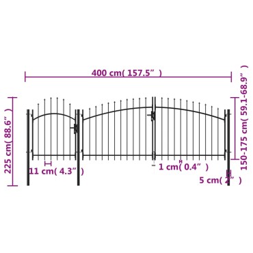 vidaXL Καγκελόπορτα Μαύρη 2,25 x 4 μ. Ατσάλινη
