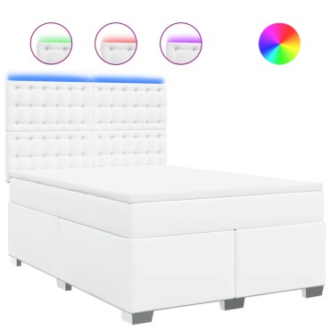 vidaXL Κρεβάτι Boxspring με Στρώμα Λευκό 160x200εκ.από Συνθετικό Δέρμα