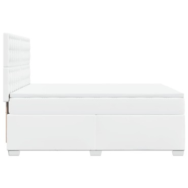 vidaXL Κρεβάτι Boxspring με Στρώμα Λευκό 160x200εκ.από Συνθετικό Δέρμα