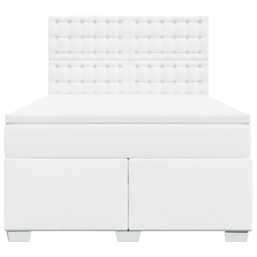 vidaXL Κρεβάτι Boxspring με Στρώμα Λευκό 160x200εκ.από Συνθετικό Δέρμα