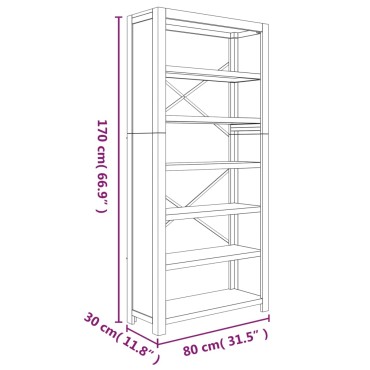 vidaXL Βιβλιοθήκη με 6 Επίπεδα 80x30x170cm Μασίφ Ξύλο Ακακίας 1 τεμ.