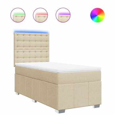 vidaXL Κρεβάτι Boxspring με Στρώμα Κρεμ 90x190 εκ.Υφασμάτινο