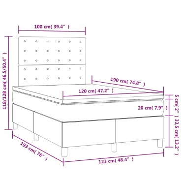 vidaXL Κρεβάτι Boxspring με Στρώμα & LED Ροζ 120x190 εκ. Βελούδινο