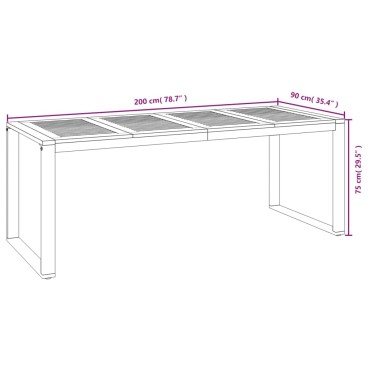 vidaXL Τραπέζι Κήπου Με Πόδια σε Σχήμα U 200x90x75cm Μασίφ Ακακία 1 τεμ.
