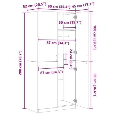 vidaXL Ντουλάπα Καπνιστή Δρυς 90x52x200cm από Επεξεργασμένο Ξύλο 1 τεμ.