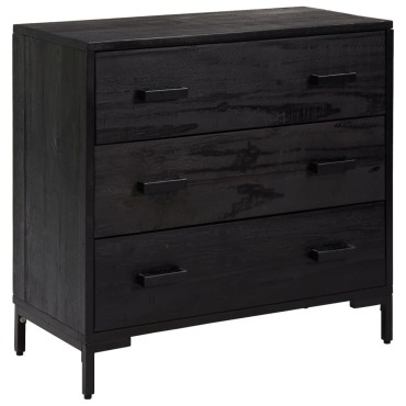 vidaXL Συρταριέρα Μαύρη 75x35x70cm από Μασίφ Ξύλο Πεύκου 1 τεμ.