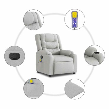 vidaXL καρέκλα ανάκλισης μασάζ Cloud Grey Fabric 77x93x99cm