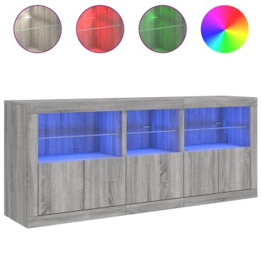 vidaXL Μπουφές με LED Γκρι Sonoma 162x37x67cm 1 τεμ.