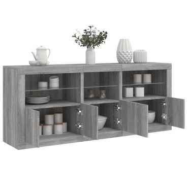 vidaXL Μπουφές με LED Γκρι Sonoma 162x37x67cm 1 τεμ.