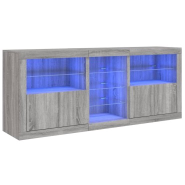 vidaXL Μπουφές με LED Γκρι Sonoma 162x37x67cm 1 τεμ.