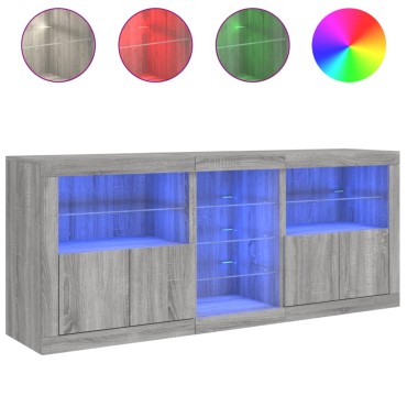 vidaXL Μπουφές με LED Γκρι Sonoma 162x37x67cm 1 τεμ.