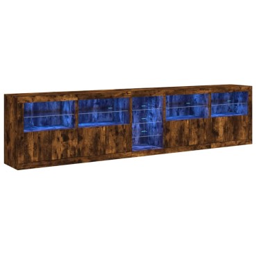 vidaXL Μπουφές με LED Καπνιστή Δρυς 283x37x67cm 1 τεμ.