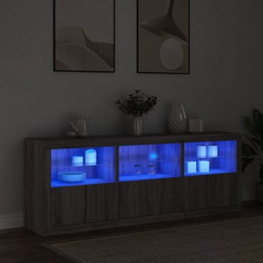 vidaXL Μπουφές με LED Γκρι Sonoma 181,5x37x67cm 1 τεμ.