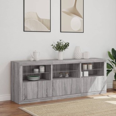 vidaXL Μπουφές με LED Γκρι Sonoma 181,5x37x67cm 1 τεμ.