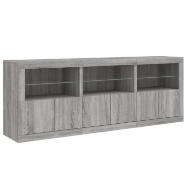 vidaXL Μπουφές με LED Γκρι Sonoma 181,5x37x67cm 1 τεμ.