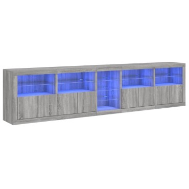 vidaXL Μπουφές με LED Γκρι Sonoma 283x37x67cm 1 τεμ.