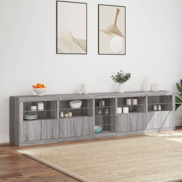 vidaXL Μπουφές με LED Γκρι Sonoma 283x37x67cm 1 τεμ.