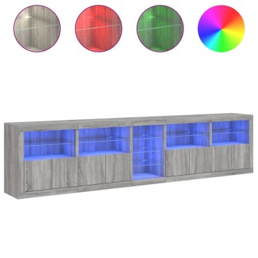 vidaXL Μπουφές με LED Γκρι Sonoma 283x37x67cm 1 τεμ.