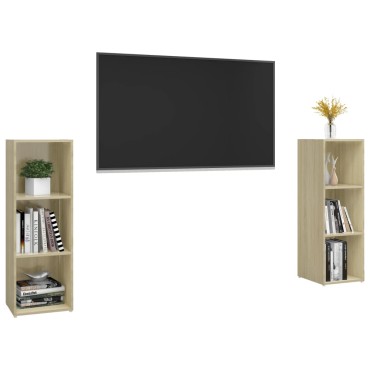 vidaXL Έπιπλα Τηλεόρασης 2 τεμ. Sonoma Δρυς 107x35x37cm Επεξ. Ξύλο
