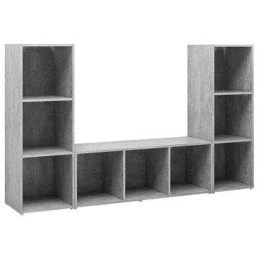 vidaXL Έπιπλα Τηλεόρασης 3 τεμ. Γκρι Σκυρ. 107x35x37cm Μοριοσανίδα